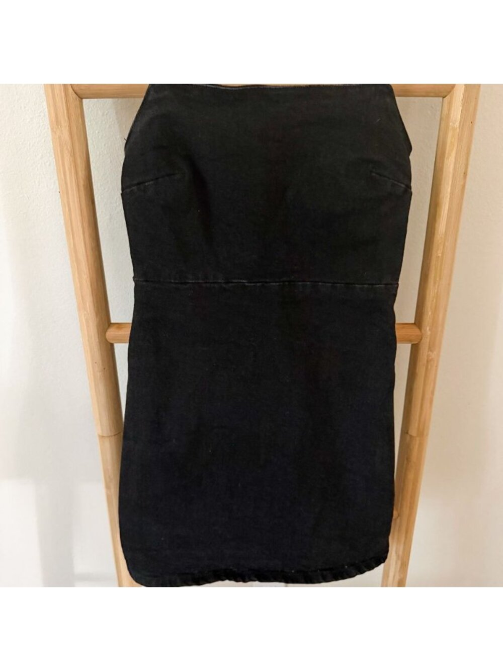 Zara Black Denim Mini Dress Spaghetti Strap Fitted Stretch Size Small - Picture 4 of 8